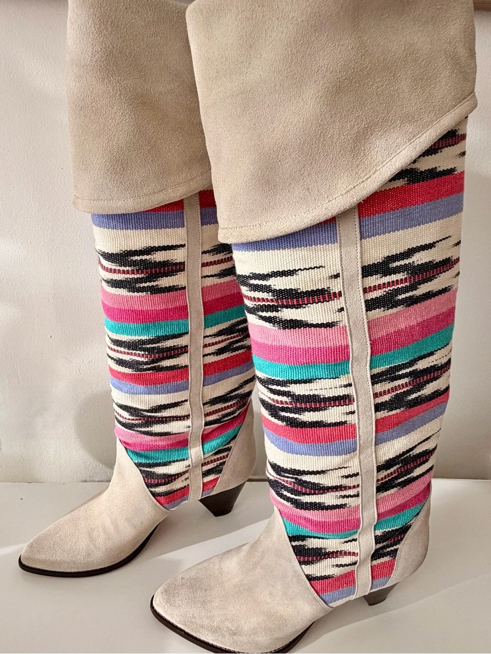 ISABEL MARANT Over-the-Knee Lorey Boot in Multicolor & Ecru